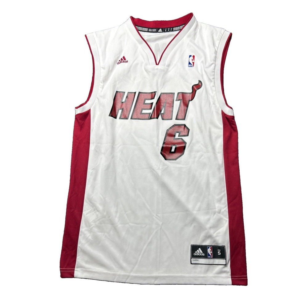 Adidas LeBron James Miami Heat NBA Jersey Mens Small White Red 6 Basketball